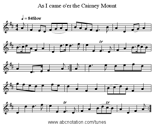 As I came o'er the Cairney Mount - staff notation