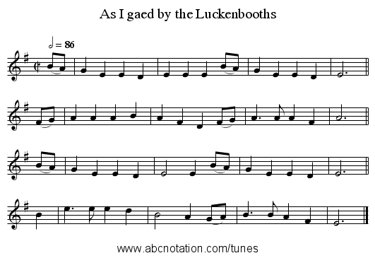 As I gaed by the Luckenbooths - staff notation