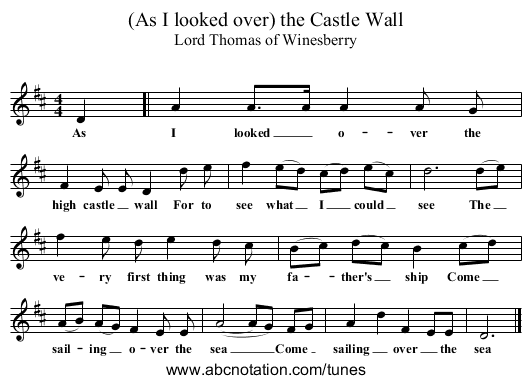 (As I looked over) the Castle Wall - staff notation