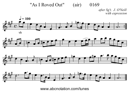 As I Roved Out       (air)       0169 - staff notation