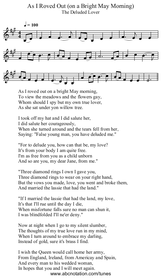 As I Roved Out (on a Bright May Morning) - staff notation