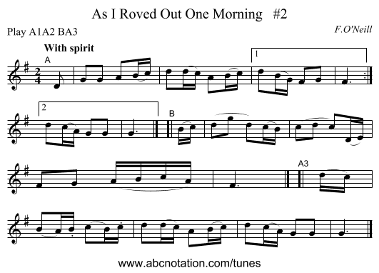 As I Roved Out One Morning #2 - staff notation
