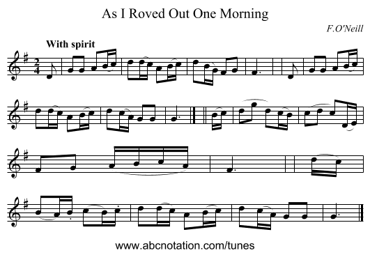 As I Roved Out One Morning - staff notation