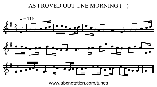 AS I ROVED OUT ONE MORNING ( - ) - staff notation