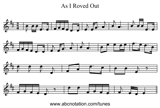 As I Roved Out - staff notation
