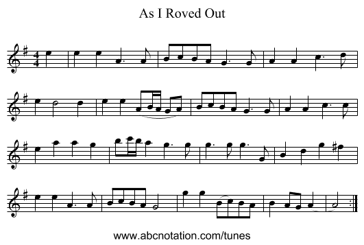 As I Roved Out - staff notation