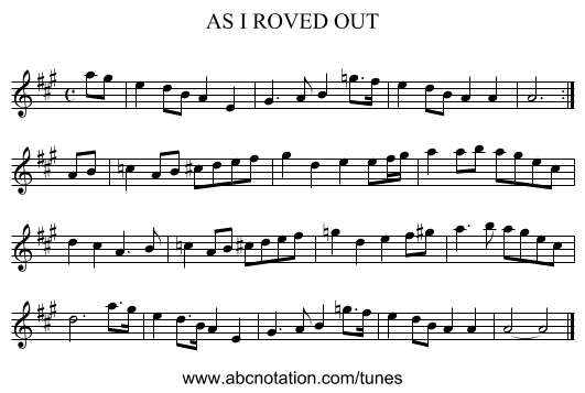 AS I ROVED OUT - staff notation