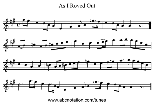 As I Roved Out - staff notation