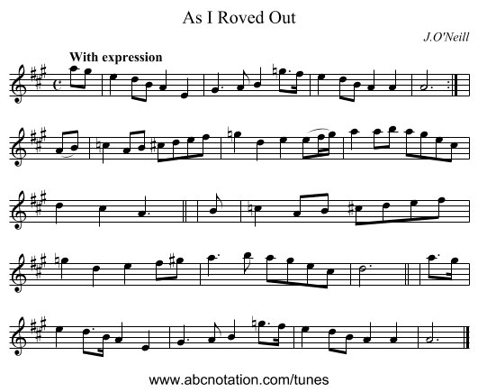 As I Roved Out - staff notation
