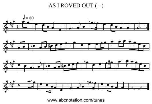 AS I ROVED OUT ( - ) - staff notation
