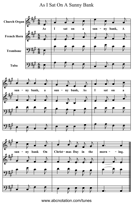 As I Sat On A Sunny Bank - staff notation