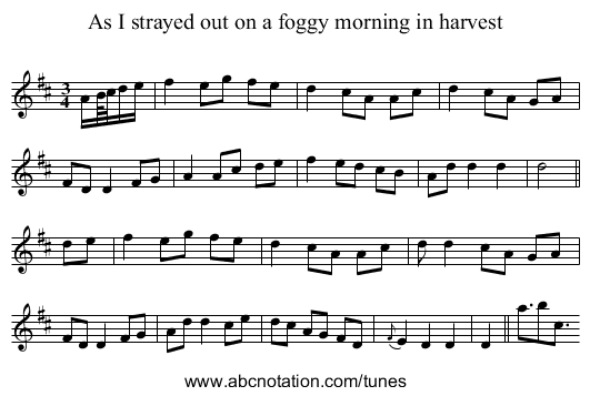As I strayed out on a foggy morning in harvest - staff notation