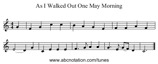 As I Walked Out One May Morning - staff notation