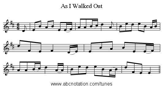 As I Walked Out - staff notation
