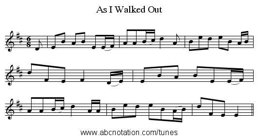 As I Walked Out - staff notation