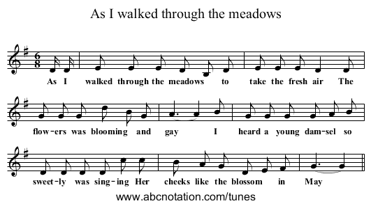 As I walked through the meadows - staff notation