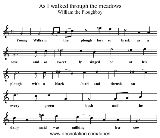 As I walked through the meadows - staff notation