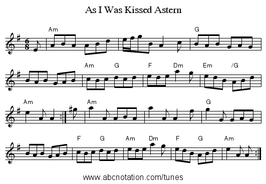 As I Was Kissed Astern - staff notation