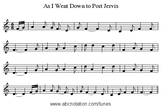 As I Went Down to Port Jervis - staff notation