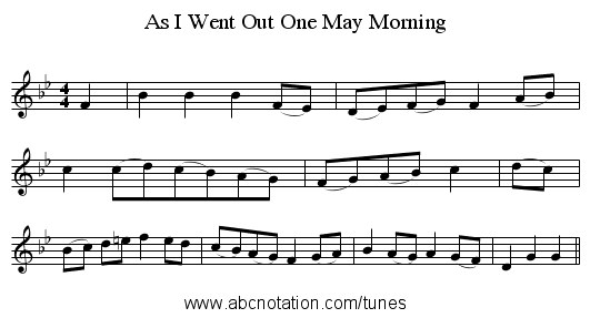 As I Went Out One May Morning - staff notation