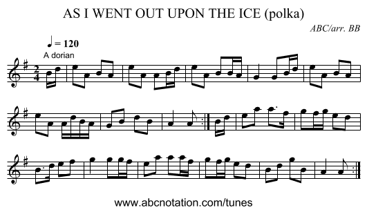 AS I WENT OUT UPON THE ICE (polka) - staff notation
