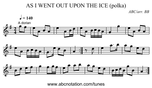 AS I WENT OUT UPON THE ICE (polka) - staff notation