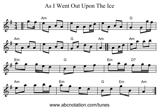 As I Went Out Upon The Ice - staff notation