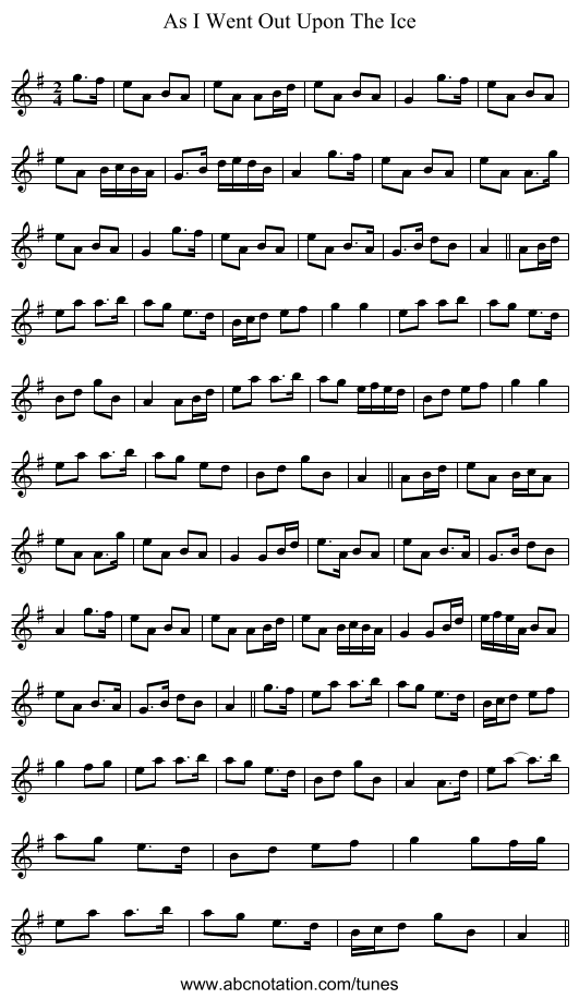 As I Went Out Upon The Ice - staff notation