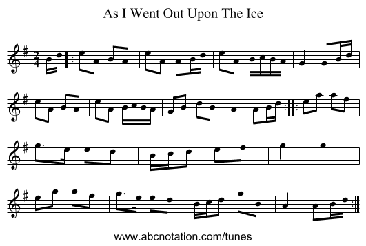 As I Went Out Upon The Ice - staff notation