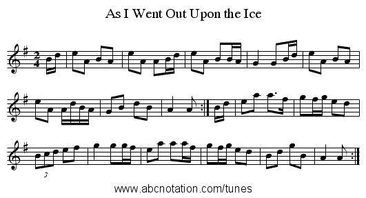 As I Went Out Upon the Ice - staff notation