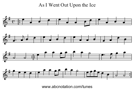 As I Went Out Upon the Ice - staff notation