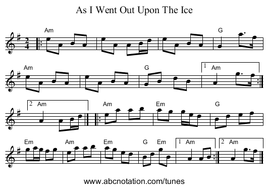 As I Went Out Upon The Ice - staff notation