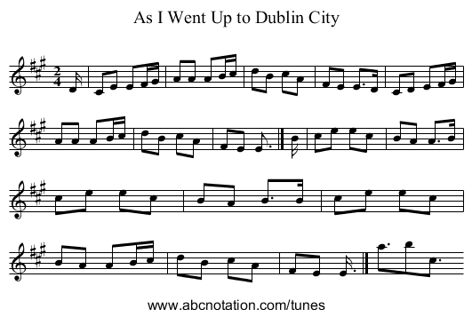 As I Went Up to Dublin City - staff notation