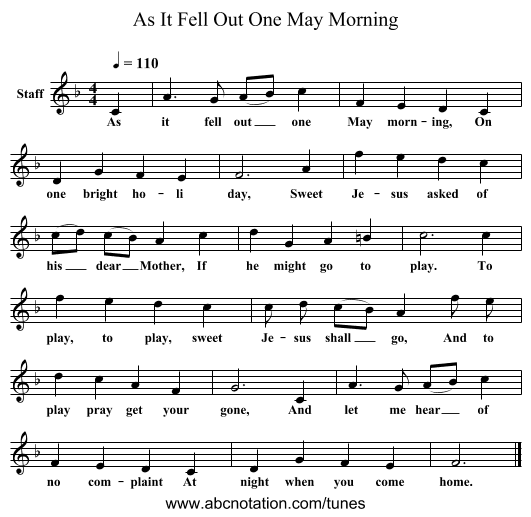 As It Fell Out One May Morning - staff notation
