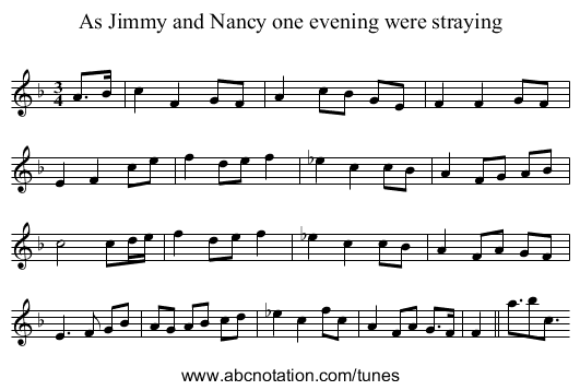 As Jimmy and Nancy one evening were straying - staff notation