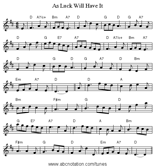 As Luck Will Have It - staff notation