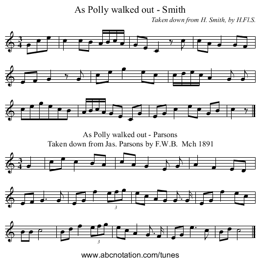 As Polly walked out - Smith - staff notation