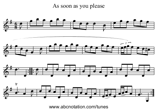 As soon as you please - staff notation