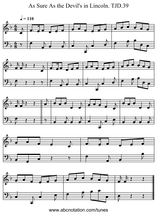 As Sure As the Devil's in Lincoln. TJD.39 - staff notation