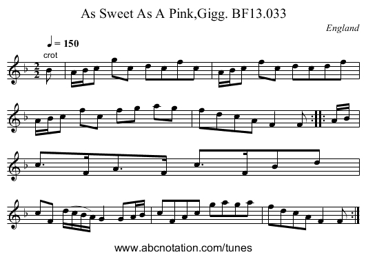 As Sweet As A Pink,Gigg. BF13.033 - staff notation