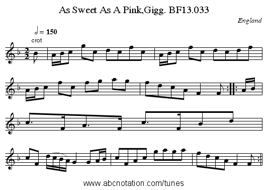 As Sweet As A Pink,Gigg. BF13.033 - staff notation