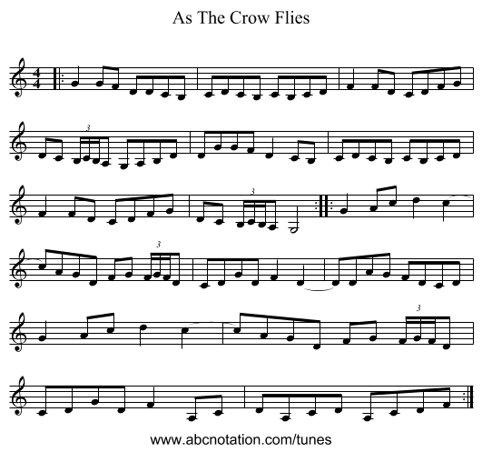 As The Crow Flies - staff notation