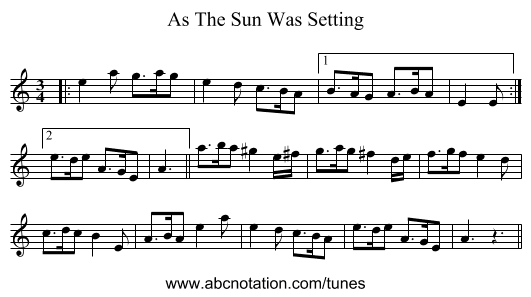 As The Sun Was Setting - staff notation