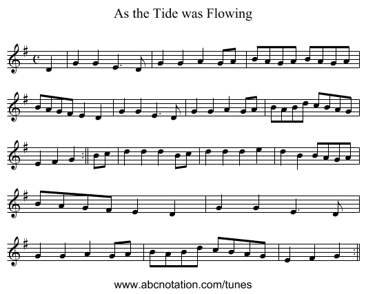As the Tide was Flowing - staff notation