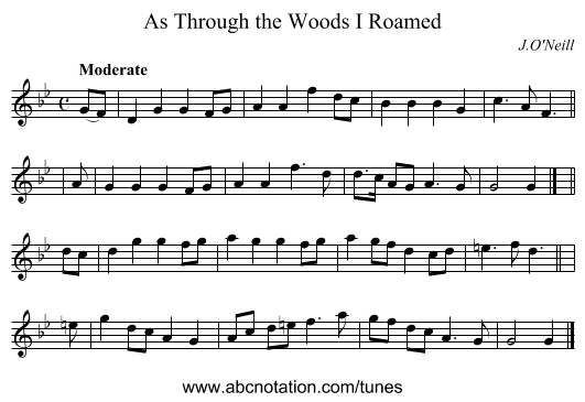 As Through the Woods I Roamed - staff notation