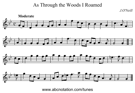 As Through the Woods I Roamed - staff notation