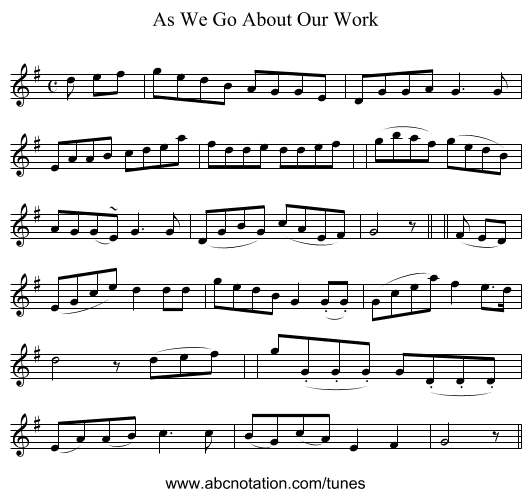 As We Go About Our Work - staff notation
