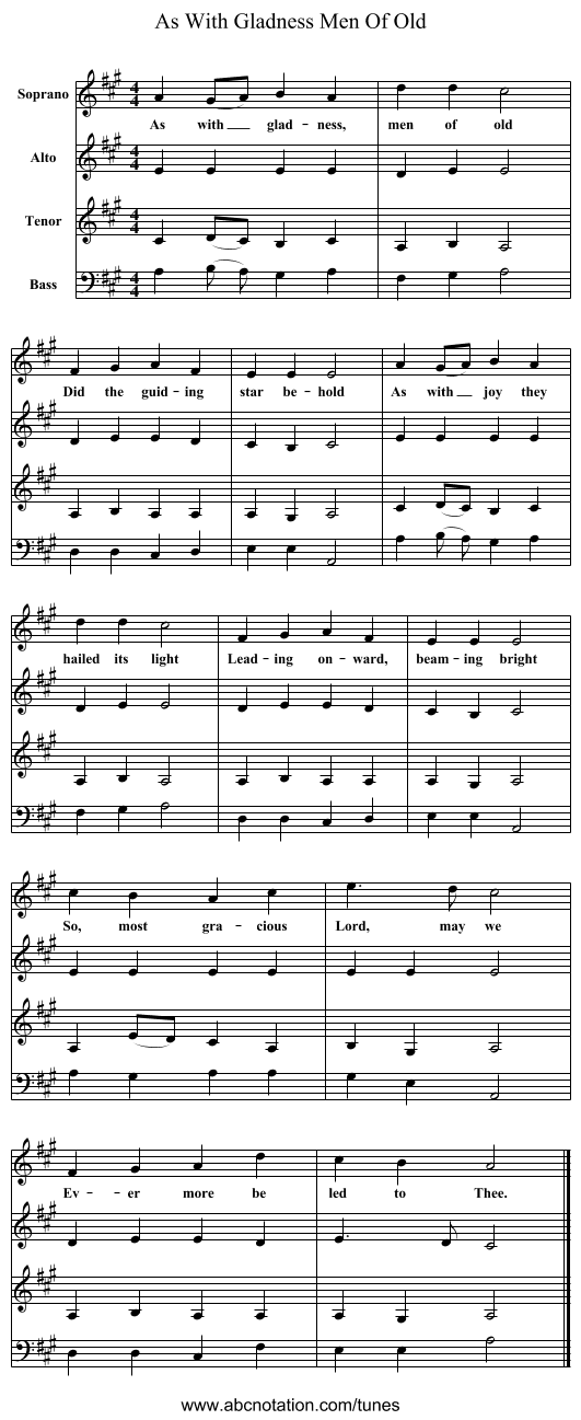 As With Gladness Men Of Old - staff notation