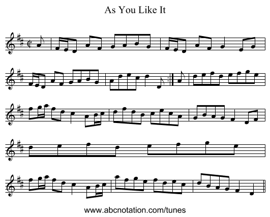 As You Like It - staff notation