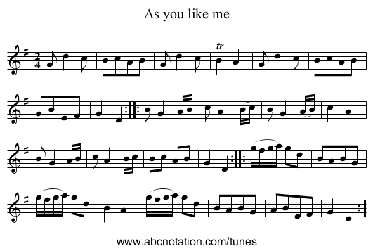 As you like me - staff notation
